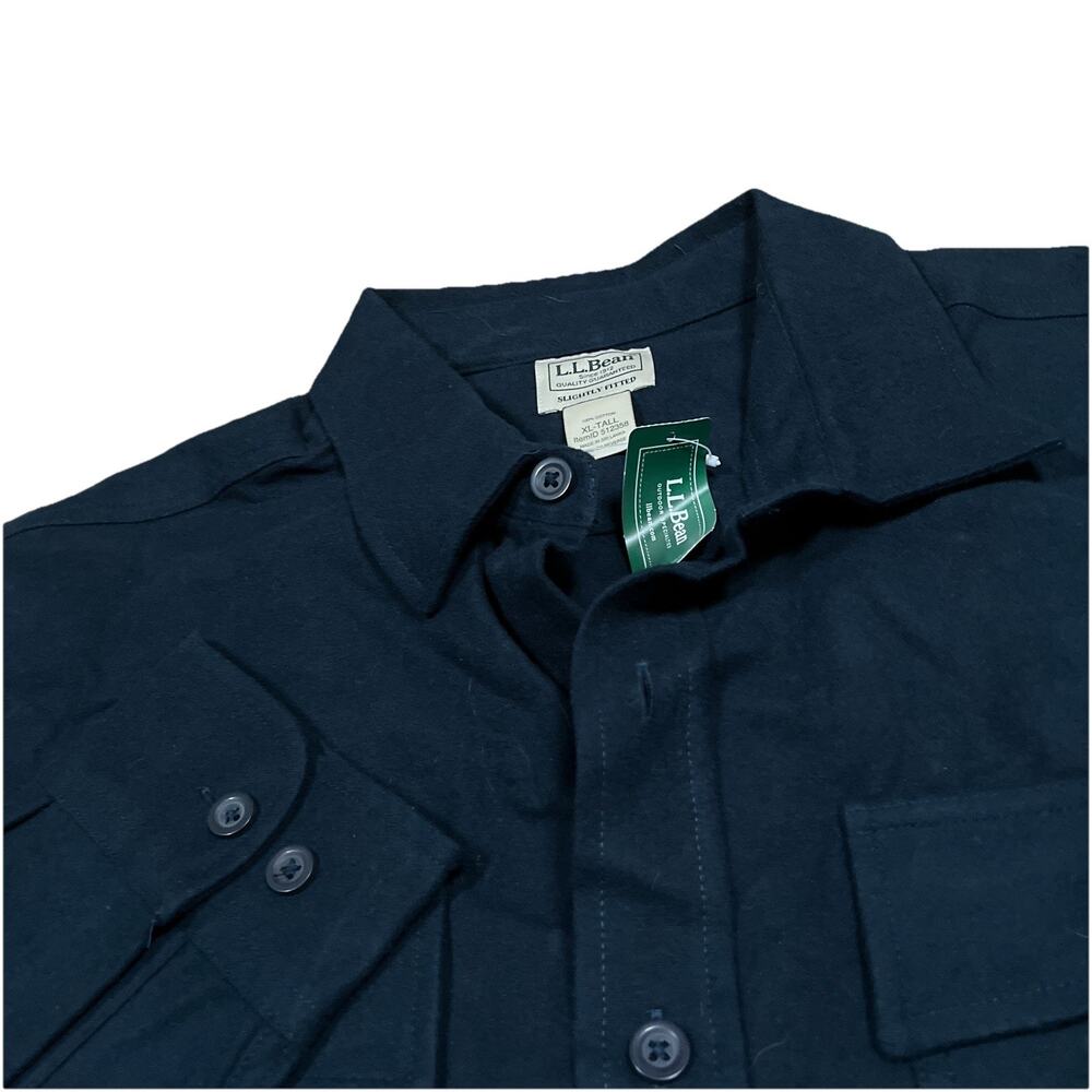 L.L. Bean Chamois Flannel Shirt Mens XL Tall Navy Blue Plaid Button Up NWT